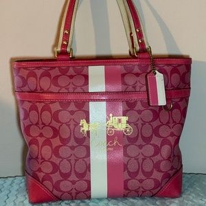 Coach Signature Heritage Tote Pink/White Stripe